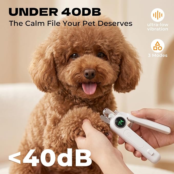 2-in-1 Pet Nail Clipper with LED Light & Digital Display - White