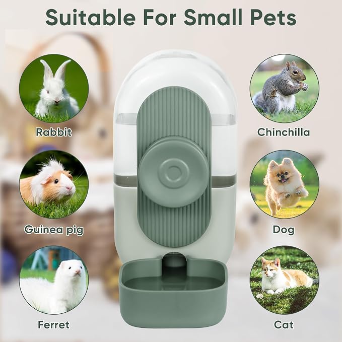 Lemtrflo 28oz Hanging Automatic Water Dispenser，Rabbit Water Bottle,Bunny Guinea Pig Ferret Water Bowl for Cage,Suitable for Small Animal Puppies(Cage Grid Spacing Over 1.2'') (Green)