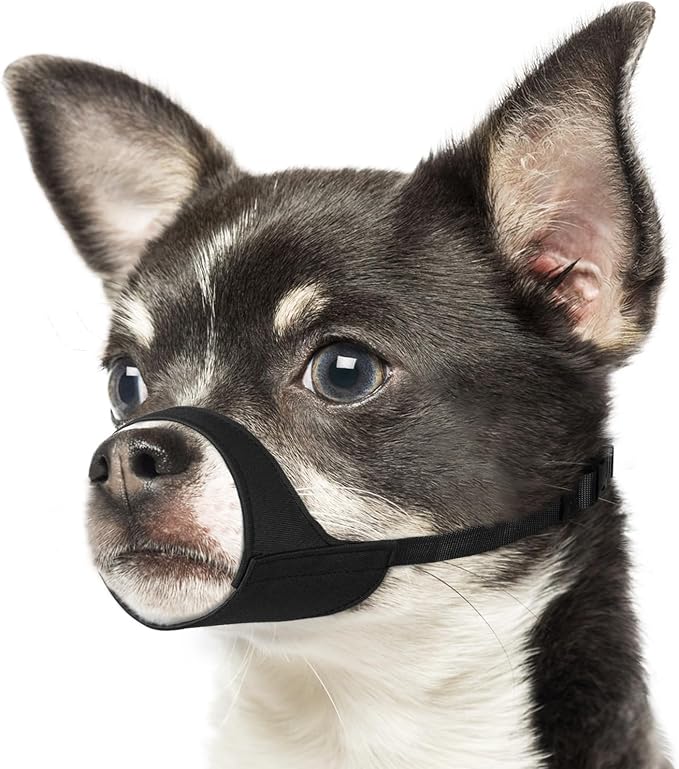Fabric Short Snout Dog Muzzle for Small Dogs Anti Fierce Biting | Fits Chihuahua Shih Tzu Pomeranian Yorkshire Brachycephalic Dogs, Grooming Vet Visits Use, Allow to Drink, Soft | Black, XXS