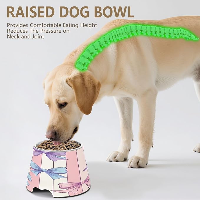 YETTASBIN Beautiful Bow Elevated Dog Bowls, Prevention of Vertebrae Disease Raised Dog & Cat Bowl Stand with Removable Stainless Steel Bowls, Non-Slip Spill-Proof Pet Food & Water Bowl Dish