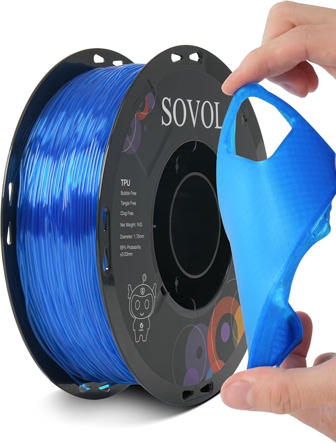 Sovol TPU Filament 1.75mm, 95A Soft TPU Flexible 3D Printer Filament with High Elasticity, 1kg (2.2lbs), Dimensional Accuracy +/- 0.03 mm, Fit Most FDM Printer, Clear Blue