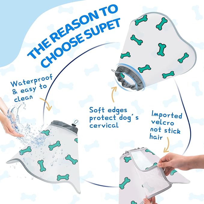 Dog Cone After Surgery - Soft, Comfortable, Adjustable Recovery Collar for Large, Medium, Small Dogs - Stop Licking with Soft Protect Edge (Bone, XL)