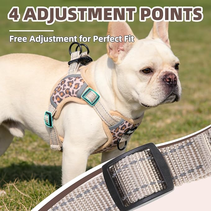 PUPTECK Dog Harness Small Sized Dog, Step in Adjustable Reflective Dog Vest Harness Escape Proof, No Pull Soft Padded Harness Easy Control, Brown Leopard, S