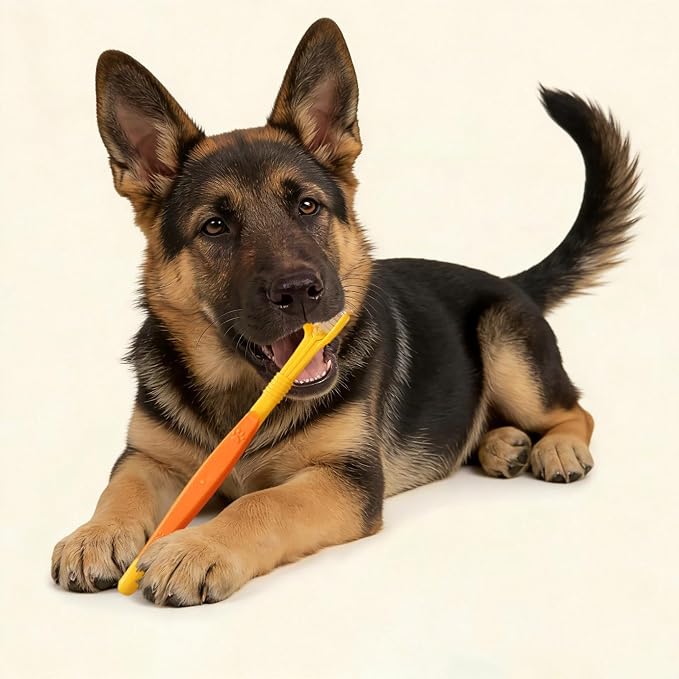 3 Sided Pet Toothbrush for Dogs&Cats, Dog Tooth Brush with Soft Bristles, Easy Teeth Cleaning & Dental Care, Removes Tartar & Bad Breath, Oral Care for Medium & Large Pets (Yellow*1)