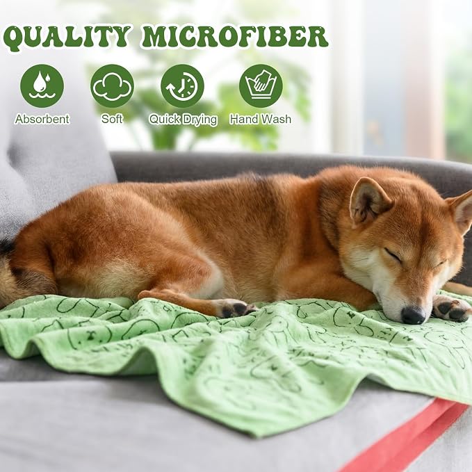 Peryiter 8 Pcs Dog Drying Towels Bulk 55'' x 28'' Pet Grooming Absorbent Microfiber Dog Bath Towels Quick Drying Puppy Bathing Towel for Small Medium Large Cats Pets Bathing Grooming (Green)