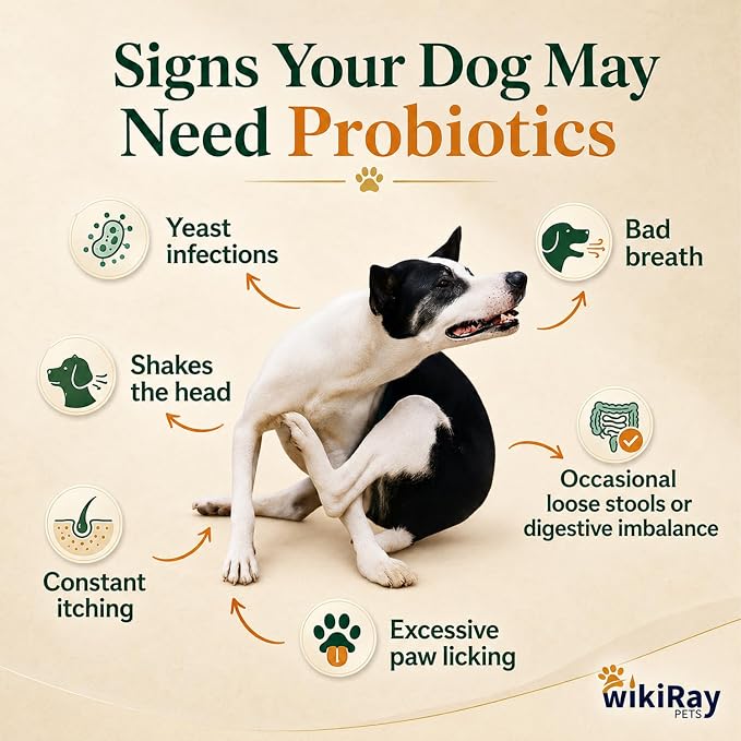 wikiRay Probiotics for Dogs – Soft Chews for Digestive Health & Immunity | 120 Chews | 3 Billion CFU, Pumpkin, Enzymes, Vitamins & Prebiotics | Made with Natural Ingredients