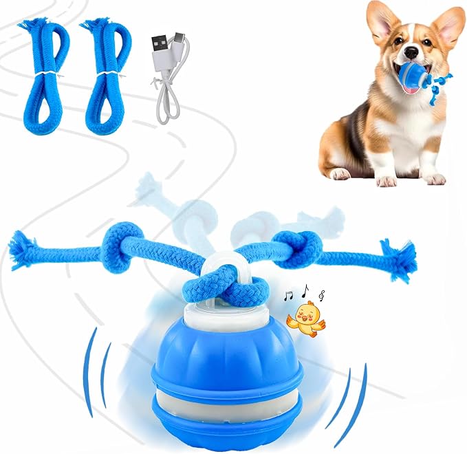 P06 Smart Interactive Dog Toys Dog Balls with Rope for Small Medium Dogs | Auto-Moving Puppy Toys, 3 Modes with RGB Lights & Bird Sounds, Bite-Resistant Rope, IP54 Waterproof, Type-C Fast Charge