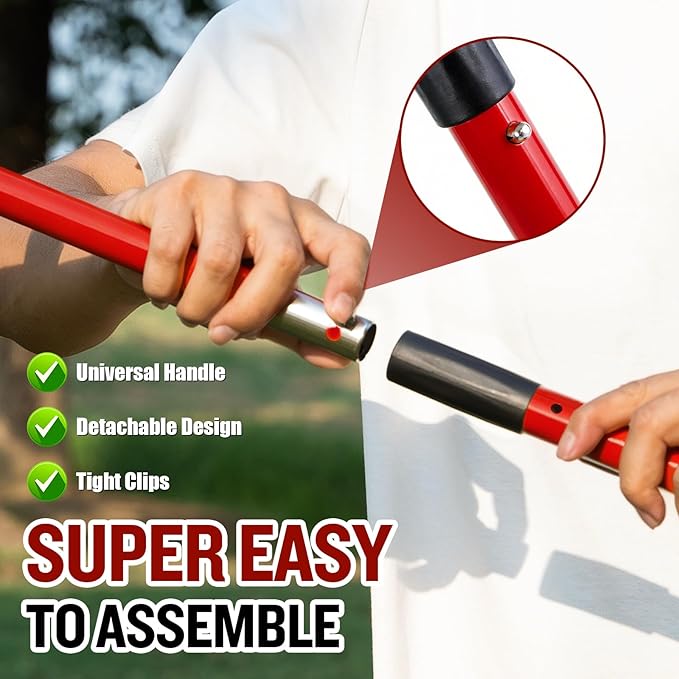 Pooper Scooper for Large Dogs, Adjustable Long Handle Metal Tray and Spade Poop Scooper for Dogs with Bin for Pet Waste Removal, No Bending Clean Up Pooper Scooper for Medium and Large Dogs,Red