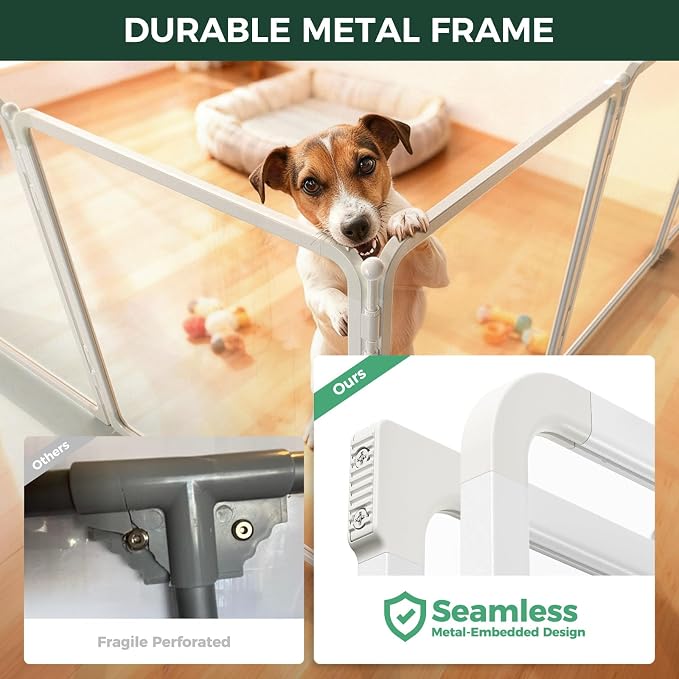 FXW AuraSpace Pro Acrylic & Wire Mesh Indoor Dog Playpen, 24" Height 10 Panels Metal Dog Pen for Puppies & Small Dogs, White│Patented