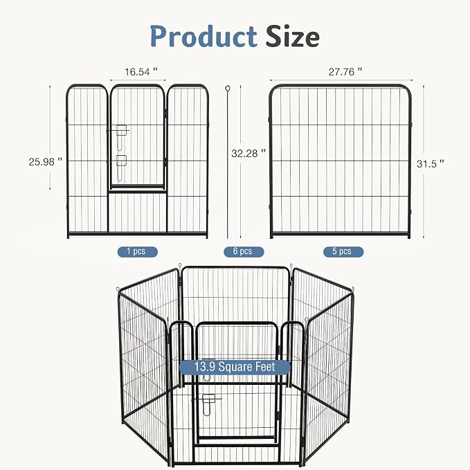 DUMOS Dog Playpen Indoor/Outdoor, Metal, 32in, 6 Panels, Foldable with Door