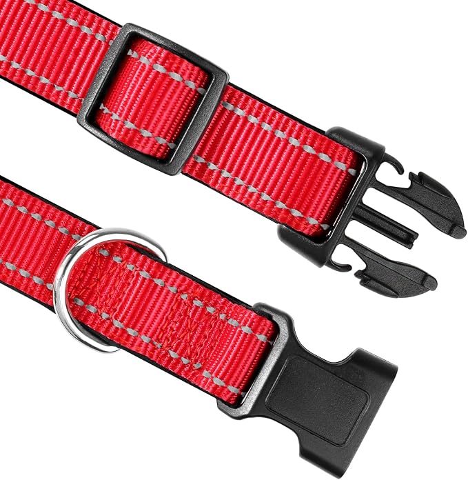 Joytale 6FT×1'' Dog Leash and Dog Collar (16-24"), Reflective Soft Neoprene Padded Pet Collars and Leashes for Large Dog, Red