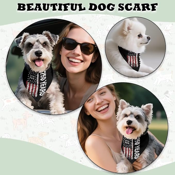Jeiento US Flag 250 Years Anniversary Dog Bandana Washable Pink Puppy Bibs Scarf Adjustable, Polyester, Pink