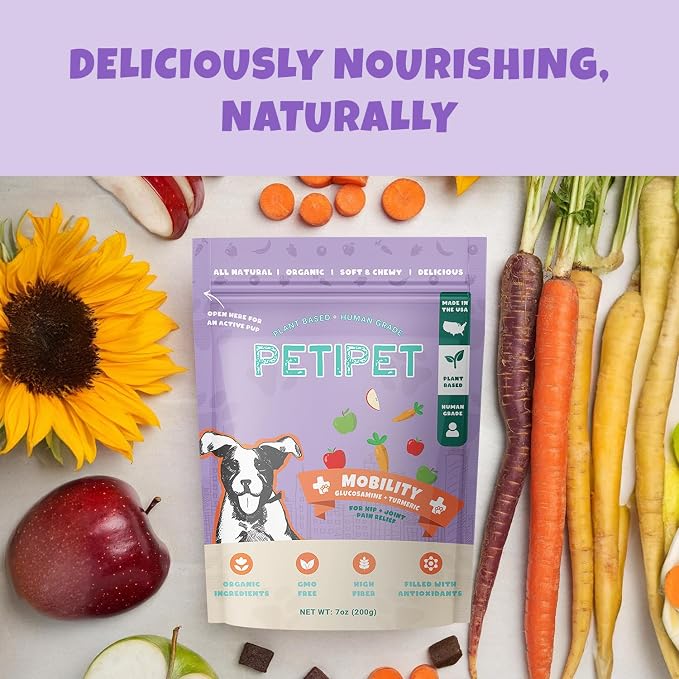 Petipet Hip & Joint Supplement for Dogs - Glucosamine & Tumeric Soft & Chewy Treats - Anti-Inflammatory Chews for Joint Health Support, Arthritis, Pain Relief - for Small, Medium, Large Dogs