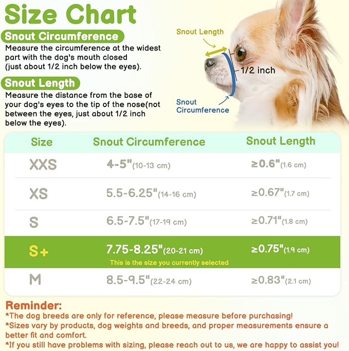 Fabric Short Snout Dog Muzzle for Small Dogs Anti Fierce Biting | Fits Chihuahua Shih Tzu Pomeranian Yorkshire Brachycephalic Dogs, Grooming Vet Visits Use, Allow to Drink, Soft | Black, S+