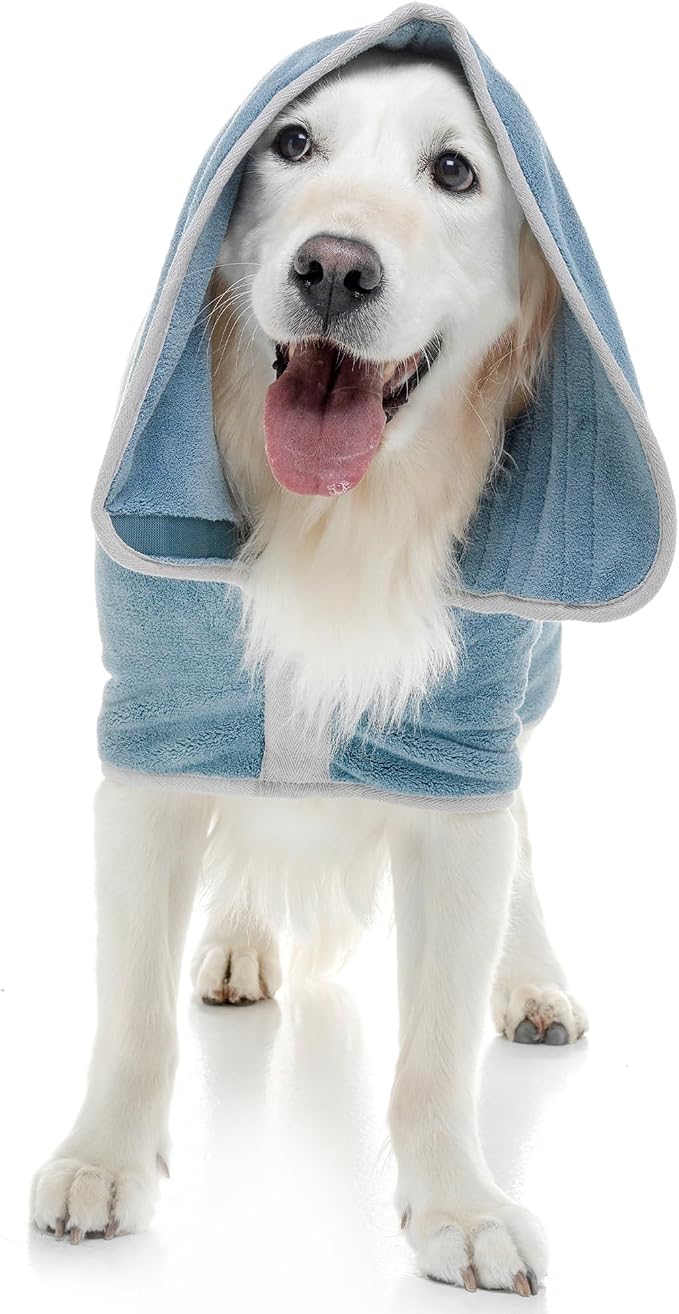 Lucky Pooch® Dog Robe - Luxurious Dog Bathrobe - Ultra Absorbent Dries Your Dogs in Minutes! Double-Layer, Super Soft Towel and Bath Robe All in One (L, Petrol Blue)