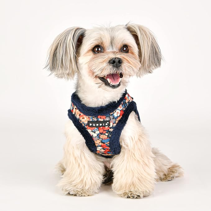 Puppia Gianni Vest Dog Harness Step-in Warm Winter Flower Pattern for Small and Medium Dog, Navy, Small