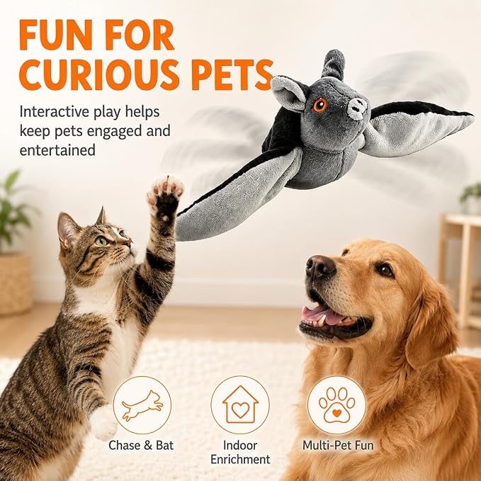 Flying Bat Dog Toy, 2026 New Interactive Flying Bat Toy for Dogs with Flapping Wings, Realistic Flight Motion and Chirping Sound, Indoor Chase Toy for Exercise, Play and Boredom Relief (Chick)