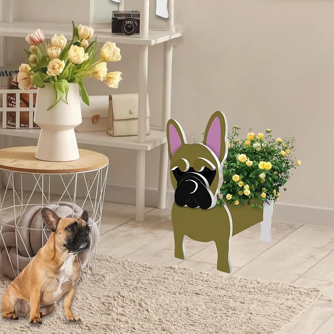 Yellow French Bulldog Dog Planter Pots, Animal Shaped Flower Pot