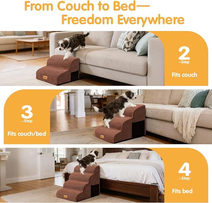 Topmart 3 Tiers Foam Dog Ramps/Steps,Non-Slip Pet Steps,Extra Wide Deep Dog Stairs,High Density Foam Pet Stairs/Ladder,Best for Older Dogs,Cats,Small Pets