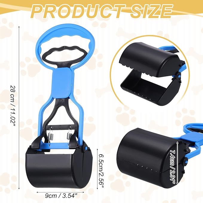 Poop Scooper, 11" Long Handle No Touch Dog Poop Scooper Grabber Non-Breakable Spring Pick Up Tool Shovel, (Blue), Intended for Dogs Waste in Lawns/Grass/Dirt/Gravel