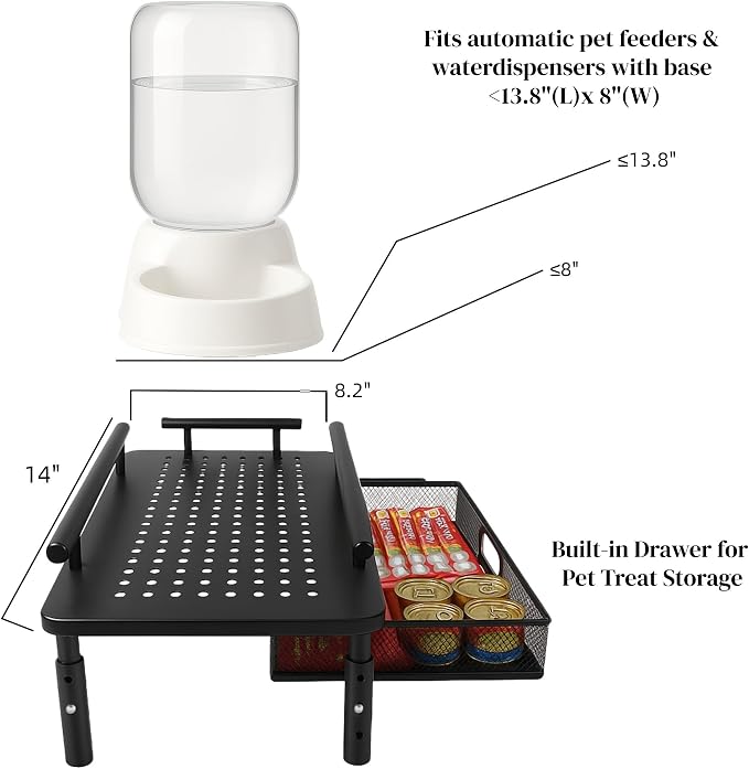 Dog Water Bowl Dispenser Stand with Storage Drawer & Metal Holder Compatible with Automatic, Small, Metal