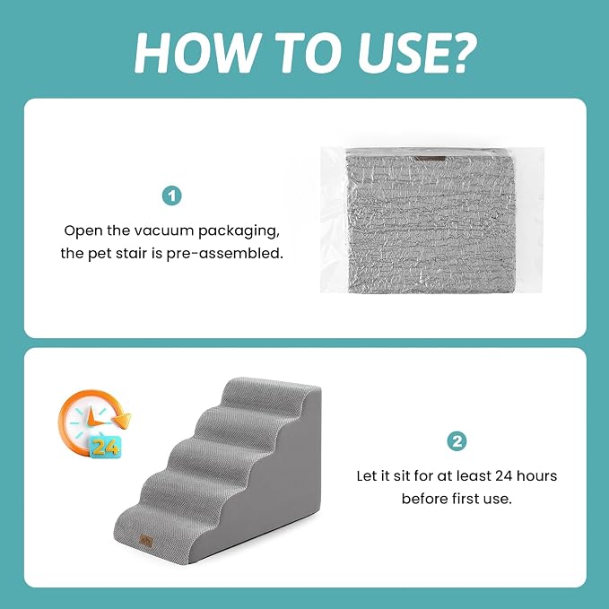 COZY KISS Wide Dog Stair for Small Dog 22.6" H, 5 Step Pet Ramp for Bed | Curved Stable Dog Step for Puppy, Older Cat, Senior, Medium, Short-Legged Dog, Non-Slip Ladder for Car, 17.7" Width, Grey