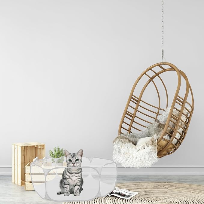 Portable Foldable Pet Playpen for Small Animals and Dogs, Grey Polyester Mesh Hexagonal Pen with Carry Bag, Indoor Safety Enclosure for Rabbits, Guinea Pigs, Hamsters, and Puppies