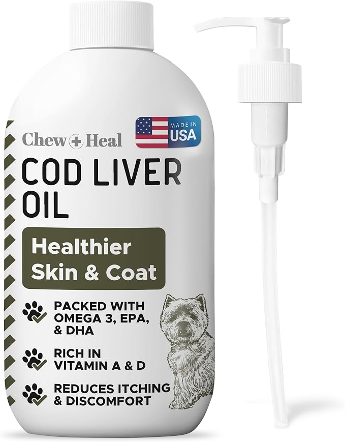 Pure Cod Liver Oil for Dogs - 16 oz Omega 3 Fish Oil Supplement
