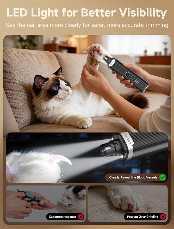 Dog Nail Grinder with 2 LED Lights, 3-Speed, Black