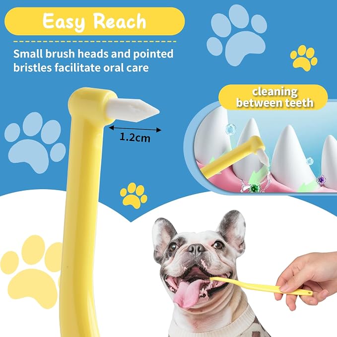 E.M&S.T by Emmeliestella Small Dog & Cat Toothbrush Horizontal Head, Cat Dental Care, Dog Tooth Brush, Oral Hygiene, Easy Handle, Deep Clean, Soft Bristles, Multi-Angle, Pointed Toothbrush, 3PCS