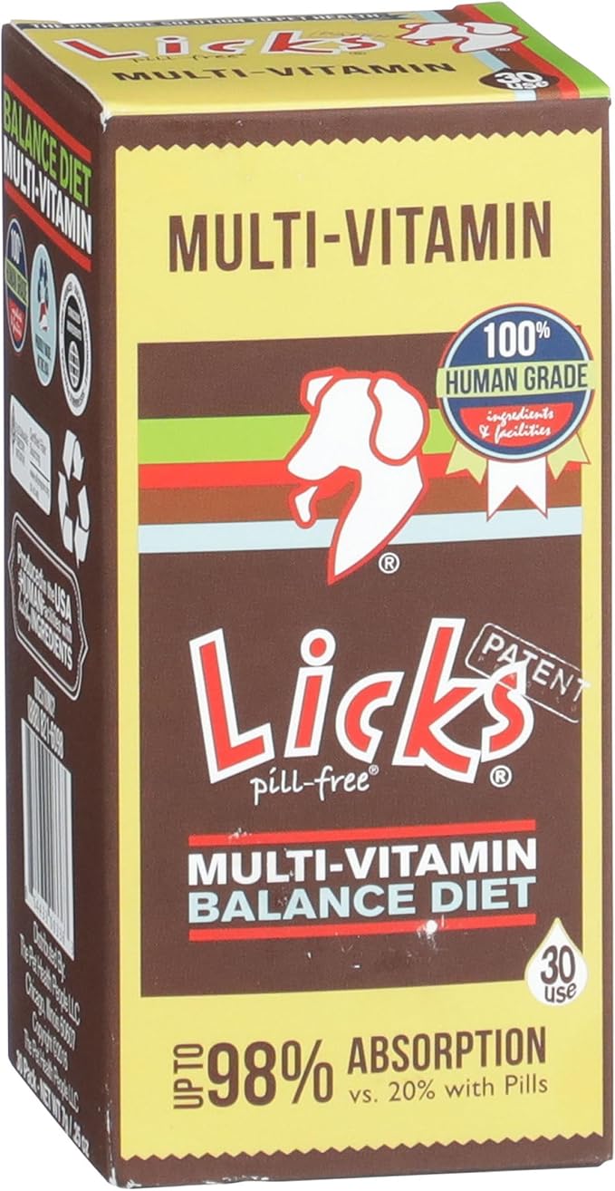 Licks Multi-Vitamin, Calcium & Vitamin B12, for Dogs, 30 Packets | Daily Nutritional Support for Puppies, Adults and Seniors, Canine Multivitamin with Vitamin A, D, E and B12, Pill-Free