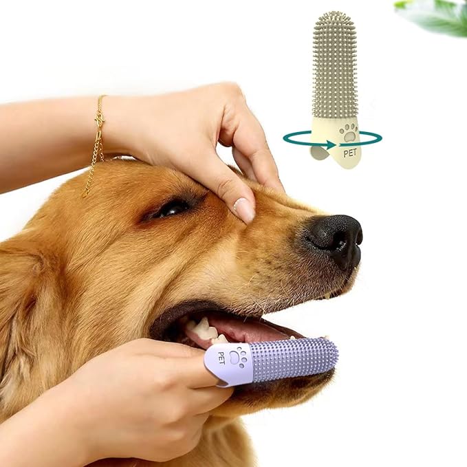 Silicone Finger Toothbrush for Dogs & Cats - 360° Oral Care, Breath Freshening, Tartar & Stain Removal, Food-Grade Soft, Long Design, Reusable, for S/M/L Pets (Light Blue 2-Pack)