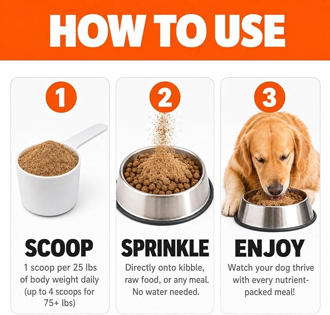 Winnies Naturals Beef Organ Complex Supplement for Dogs, Grass Fed Beef Organs Meal Topper, Dog Multivitamin, Dog Joint Health Supplement Support, Raw Food Supplement for Dogs, 90 Servings