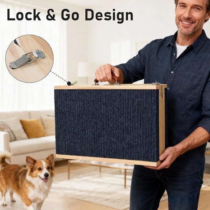 Foldable Dog Ramp for Bed and Couch - Adjustable Height with Leather Handle, Perfect for Small Dogs and Cats, Portable Pet Ramp for Easy Storage, 5 Adjustable Height, Portable 47.24'' Long