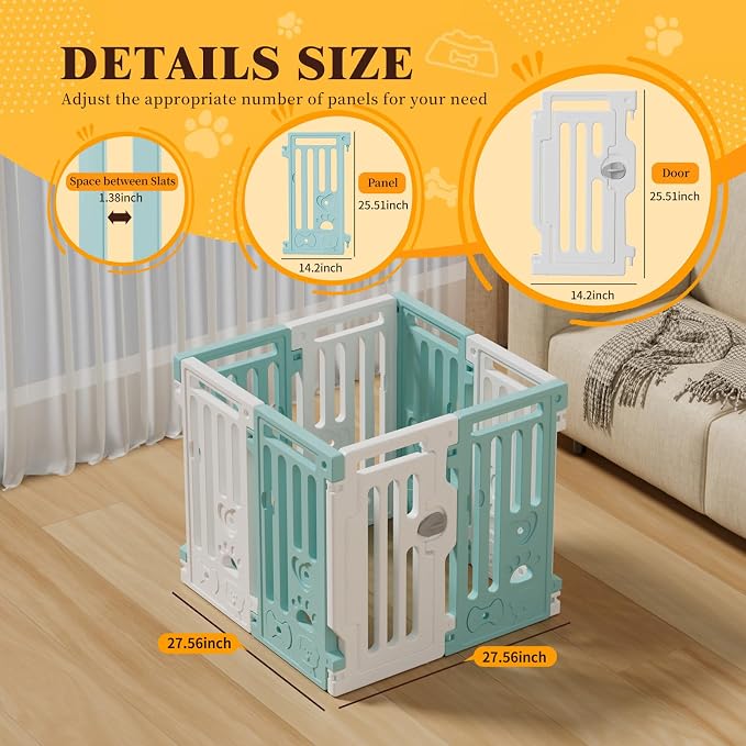 25.5" Dog Playpen 7+1 Panel Plastic Puppy Playpen for Small/Medium Dog Foldable Portable Pet Fence with Door