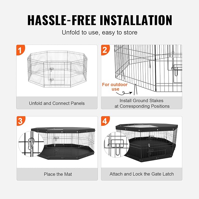 VEVOR Foldable Dog Exercise Pen, 24in 8 Panels, with Top Cover & Bottom Pad