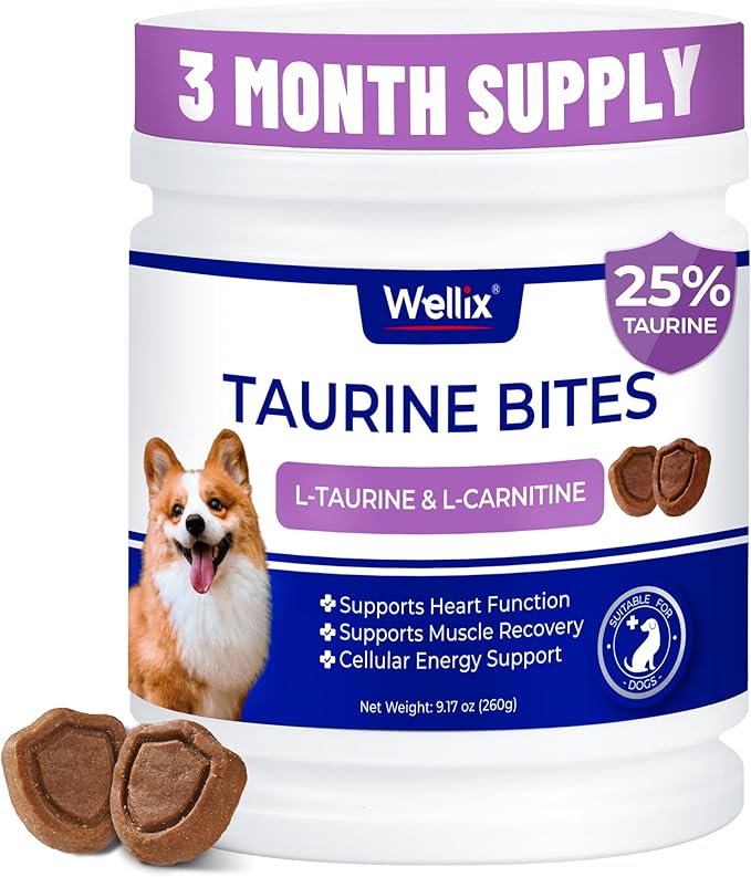 Wellix 25% Taurine for Dogs, with High-Strength CoQ10, L-Carnitine - 9.17oz | 500mg Taurine + 200 mg L-Carnitine | Healthy Heart Supplements for Heart Muscle Function & Cardiovascular Health
