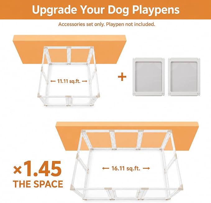 Acrylic Dog Playpen Indoor for Small Dogs & Puppies, 2 Rooms Clear Pet Playpen with Modern No-Bar Design, 23.6" Easy Assemble Puppy Play Pen, Escape-Proof & Sturdy (14 Panels, White)