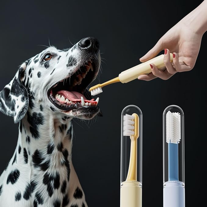 Dual-Head Pet Toothbrush for Small Dogs, Cats, Rabbits & Hamsters - Soft-Bristled Animal Oral Care Toothbrush (Yellow)