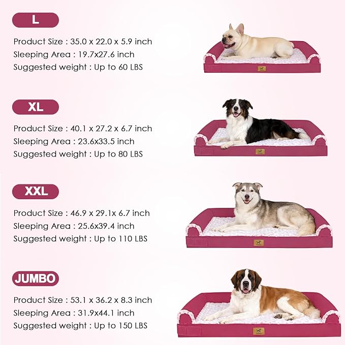 Orthopedic Egg-Crate Foam Sofa Dog Bed - XL 40x28in, Rose Pink