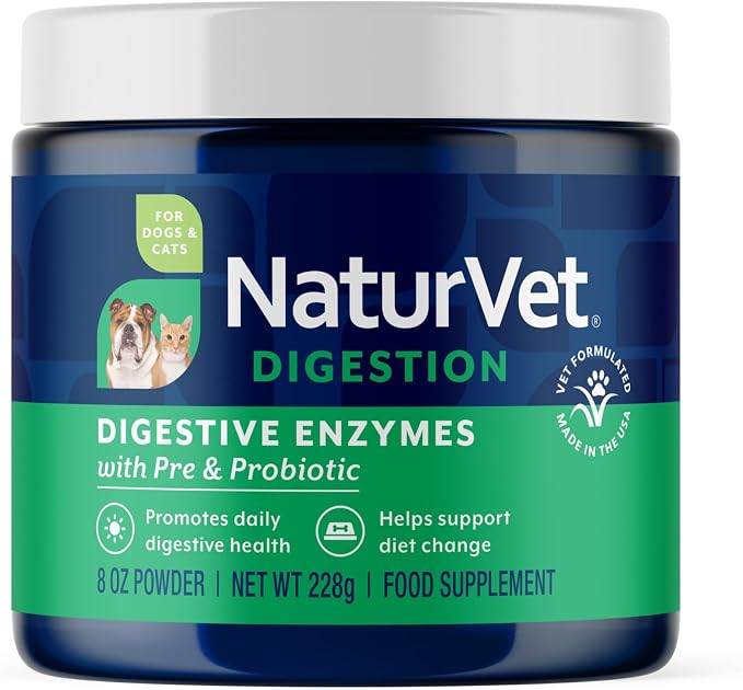 NaturVet Digestive Enzymes with Pre & Probiotic for Dogs & Cats - 8 oz | Supports Diet Changes & a Healthy Digestive Tract with Prebiotics, Powder