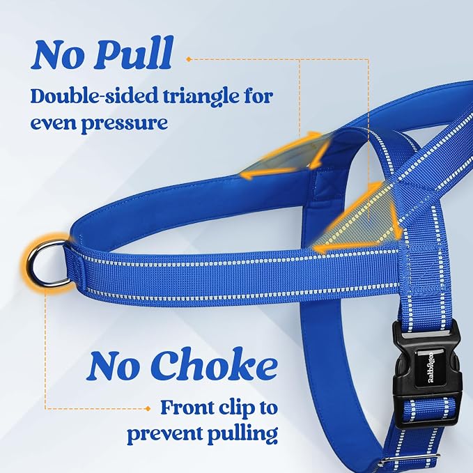 rabbitgoo Dog Harness No Pull, Quick Fit for Medium Sized Dog, Reflective | Chest Adjustable Pet Vest with Soft Padded Handle, No Choke Escape Proof for Walking Training, Blue M