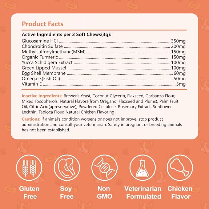 Chewable Bone Health for Dogs & Cats Promotes Tissue Repair, Supports Bones& Muscles, Digestive, Skin, Coat and Improved Nutrient Absorption, 120 Soft Chews.