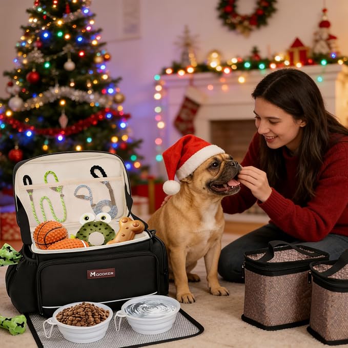 Modoker Dog Travel Bag Airline Approved, 2 Bowls, 2 Food Containers & Feeding Mat