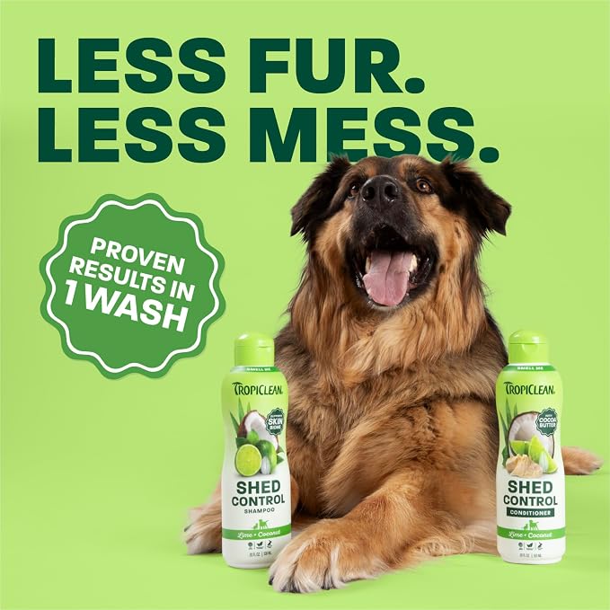 TropiClean Deshedding Dog Shampoo and Conditioner Set, Grooming Bundle for Shedding Control, Puppy Safe, Lime & Coconut Scent, Made in USA, 20 oz.