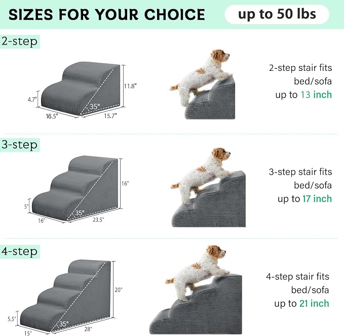 Mesa Lemon Dog Stairs & Steps for High Beds, 2 Steps High Density Foam Waterproof Dog Ramp for Small Dogs and Cats, Pet Stairs with Removable Washable Cover for Bed, Couch, Sofa and Car (H: 11.8")