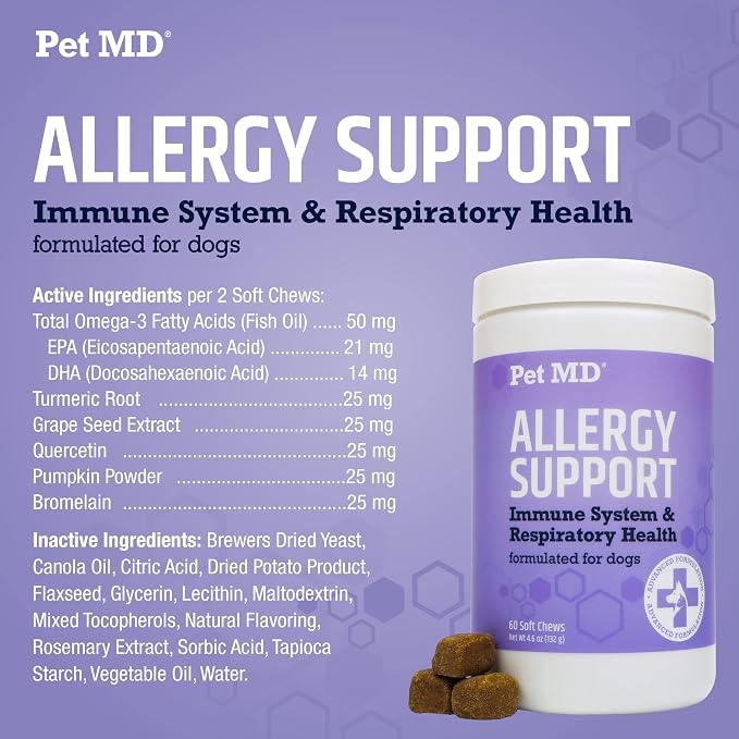 Pet MD Allergy Aid - Dog Allergy Chews with Quercetin & Pumpkin - 60ct