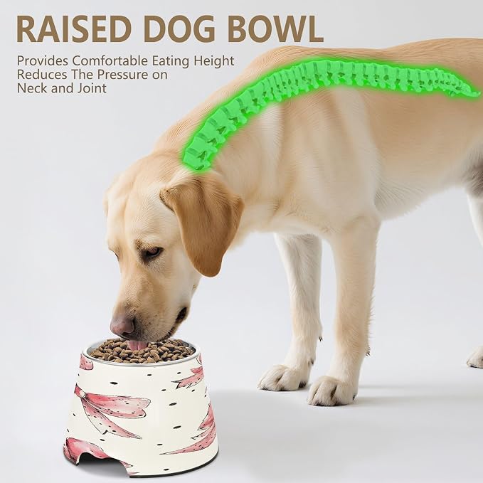 YETTASBIN Pink Bow Elevated Dog Bowls, Prevention of Vertebrae Disease Raised Dog & Cat Bowl Stand with Removable Stainless Steel Bowls, Non-Slip Spill-Proof Pet Food & Water Bowl Dish