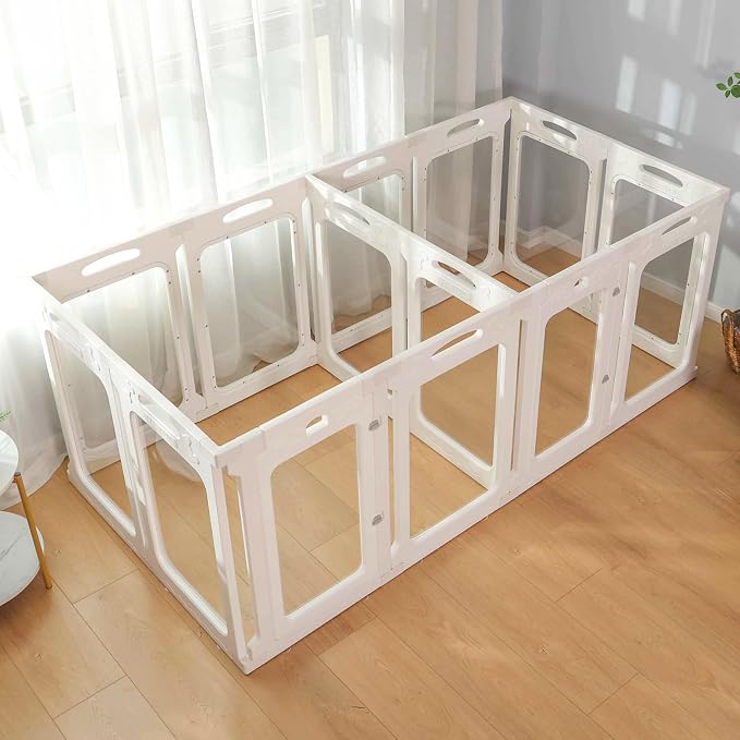 Clear Dog Playpen Extension Panel Set with 1 Door & 1 Side Panel, Height 24 inch, White