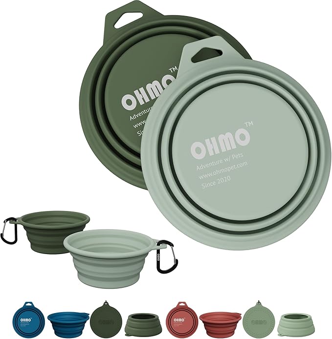 OHMO Collapsible Dog Bowl, 2 Pack, 12oz/400ml, Camo & Light Green